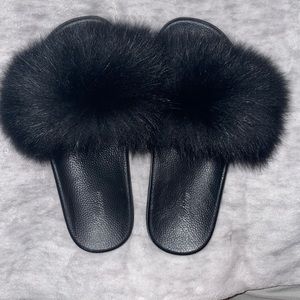 Real Black Fox Furr Slippers